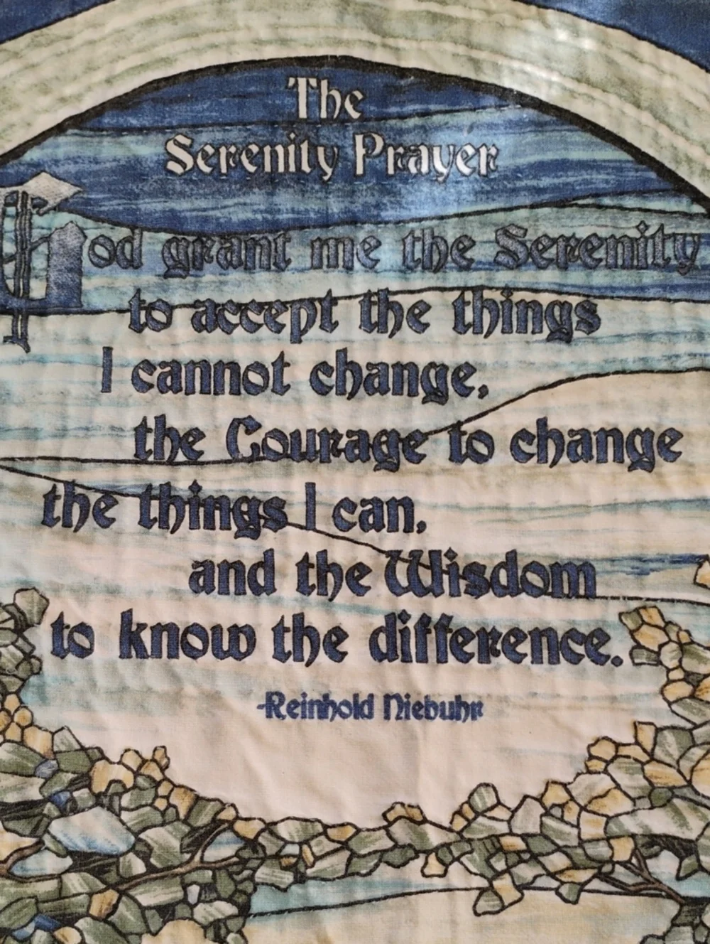 Scenic Serenity Prayer Quilted Wall Tapestry Alcoholics Anonymous 42in x 33in